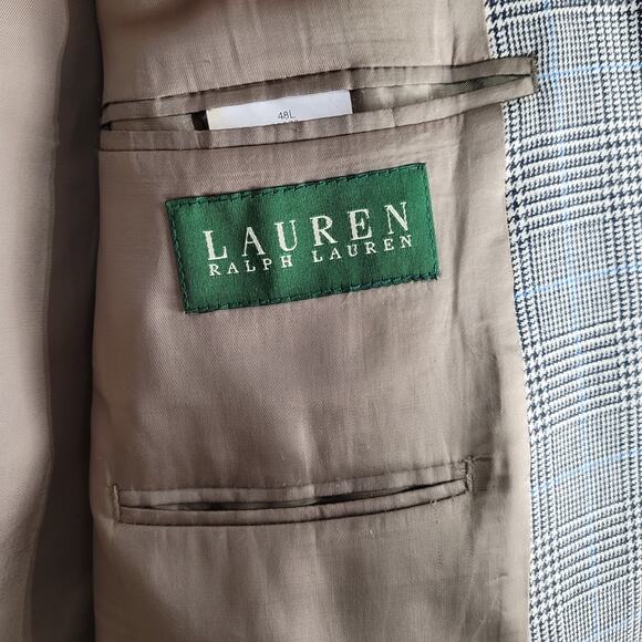 Lauren Ralph Lauren silk wool two button blazer sz 48L gray houndstooth classic - Picture 5 of 10